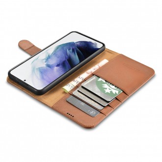 iCarer Haitang Leather Wallet Case Leather Case For Samsung Galaxy S22 Ultra Wallet Housing Cover Brown (AKSM06BN)