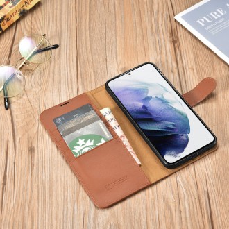 iCarer Haitang Leather Wallet Case Leather Case For Samsung Galaxy S22 Ultra Wallet Housing Cover Brown (AKSM06BN)
