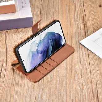 iCarer Haitang Leather Wallet Case Leather Case For Samsung Galaxy S22 Ultra Wallet Housing Cover Brown (AKSM06BN)
