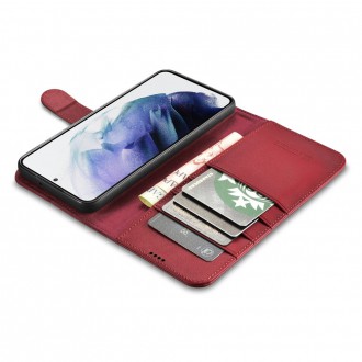 iCarer Haitang Leather Wallet Case Leather Case For Samsung Galaxy S22 Ultra Wallet Housing Cover Red (AKSM06RD)