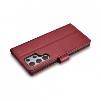 iCarer Haitang Leather Wallet Case Leather Case For Samsung Galaxy S22 Ultra Wallet Housing Cover Red (AKSM06RD)