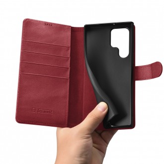 iCarer Haitang Leather Wallet Case Leather Case For Samsung Galaxy S22 Ultra Wallet Housing Cover Red (AKSM06RD)