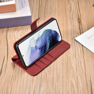 iCarer Haitang Leather Wallet Case Leather Case For Samsung Galaxy S22 Ultra Wallet Housing Cover Red (AKSM06RD)