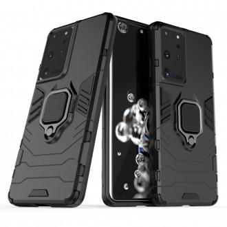 Ring Armor tough hybrid case cover + magnetic holder for Samsung Galaxy S22 Ultra black
