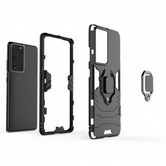 Ring Armor tough hybrid case cover + magnetic holder for Samsung Galaxy S22 Ultra black