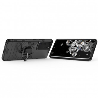 Ring Armor tough hybrid case cover + magnetic holder for Samsung Galaxy S22 Ultra black