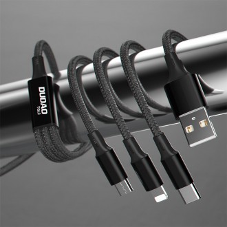 Dudao cable, USB 3in1 cable - USB Type C, micro USB, Lightning 6A 1.2m - black (TGL2)