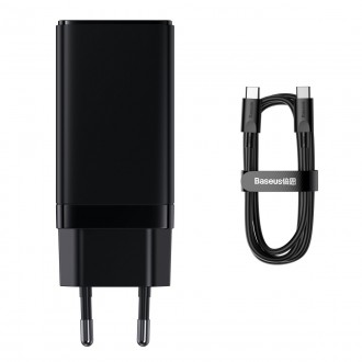 [RETURNED ITEM] Baseus GaN3 Pro fast universal GaN charger 2 x USB Type C / USB 65W PD3.0, QC4.0 +, AFC black + USB Type C - USB Type C cable 1m (CCGP