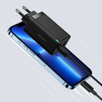 [RETURNED ITEM] Baseus GaN3 Pro fast universal GaN charger 2 x USB Type C / USB 65W PD3.0, QC4.0 +, AFC black + USB Type C - USB Type C cable 1m (CCGP