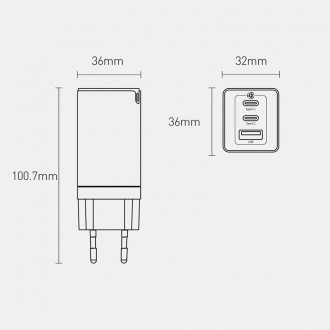 [RETURNED ITEM] Baseus GaN3 Pro fast universal GaN charger 2 x USB Type C / USB 65W PD3.0, QC4.0 +, AFC black + USB Type C - USB Type C cable 1m (CCGP