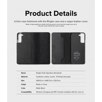 Ringke Folio Signature Flip Leather Case for Samsung Galaxy S22 + (S22 Plus) Black (FSS118R262)