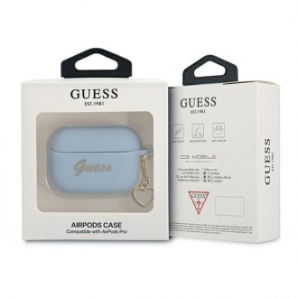 Kryt Guess GUAPLSCHSB AirPods Pro modrý/modrý Silikonový Charm Heart Collection