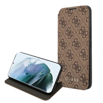 Guess GUBKS22MG4GFBR S22+ S906 brązowy/brown book 4G Metal Gold Logo