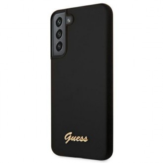 Guess GUHCS22MLSLMGBK S22+ S906 černo/černé pevné pouzdro Silikonové Script Metal Logo