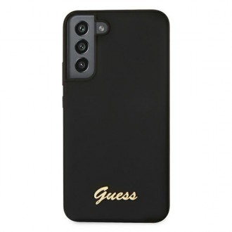 Guess GUHCS22MLSLMGBK S22+ S906 černo/černé pevné pouzdro Silikonové Script Metal Logo