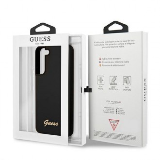 Guess GUHCS22MLSLMGBK S22+ S906 černo/černé pevné pouzdro Silikonové Script Metal Logo