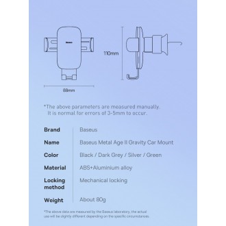 Baseus Metal Age II gravitační držák telefonu do auta pro mřížku ventilace tmavě šedý (SUJS000013)