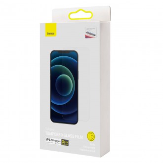 Baseus 2x tempered glass for iPhone 12 Pro Max with speaker cover + positioner (SGBL060802) (case friendly)