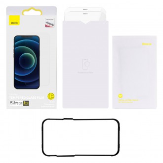 Baseus 2x tempered glass for iPhone 12 Pro Max with speaker cover + positioner (SGBL060802) (case friendly)