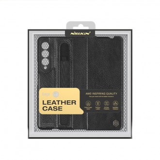 Nillkin Aoge Leather Case Flexible Armored Genuine Leather Case with Pocket for Samsung Galaxy Z Fold 3 Black