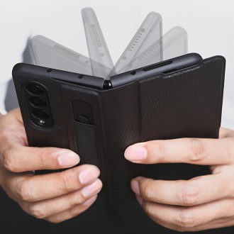 Nillkin Aoge Leather Case Flexible Armored Genuine Leather Case with Pocket for Samsung Galaxy Z Fold 3 Black