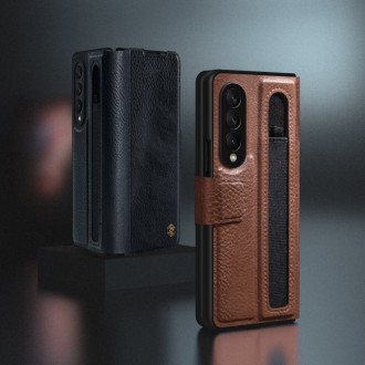 Nillkin Aoge Leather Case Flexible Armored Genuine Leather Case with Pocket for Samsung Galaxy Z Fold 3 Black