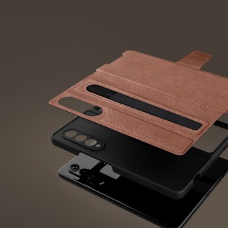 Nillkin Aoge Leather Case Flexible Armored Genuine Leather Case with Pocket for Samsung Galaxy Z Fold 3 Black