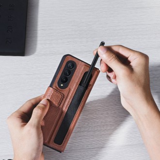 Nillkin Aoge Leather Case Flexible Armored Genuine Leather Case with Pocket for Samsung Galaxy Z Fold 3 Black