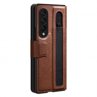 Nillkin Aoge Leather Case Flexible Armored Genuine Leather Case with Pocket for Samsung Galaxy Z Fold 3 Brown