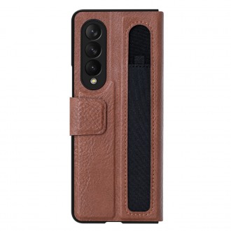 Nillkin Aoge Leather Case Flexible Armored Genuine Leather Case with Pocket for Samsung Galaxy Z Fold 3 Brown