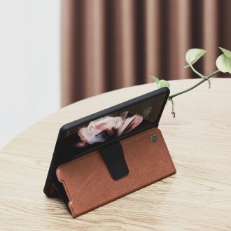 Nillkin Aoge Leather Case Flexible Armored Genuine Leather Case with Pocket for Samsung Galaxy Z Fold 3 Brown