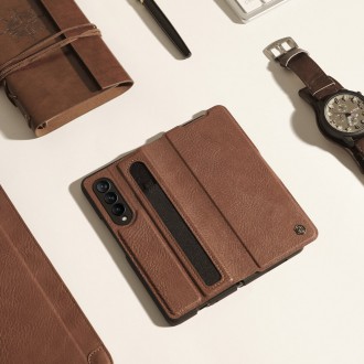 Nillkin Aoge Leather Case Flexible Armored Genuine Leather Case with Pocket for Samsung Galaxy Z Fold 3 Brown