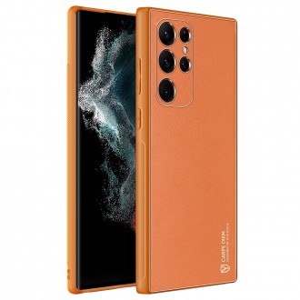 Dux Ducis Yolo elegant cover made of ecological leather for Samsung Galaxy S22 Ultra orange
