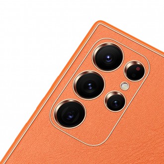 Dux Ducis Yolo elegant cover made of ecological leather for Samsung Galaxy S22 Ultra orange