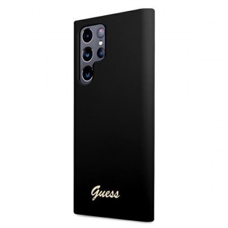 Guess GUHCS22LLSLMGBK S22 Ultra S908 černo/černé pevné pouzdro Silikonové Script Metal Logo