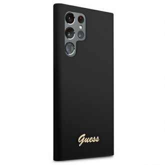 Guess GUHCS22LLSLMGBK S22 Ultra S908 černo/černé pevné pouzdro Silikonové Script Metal Logo
