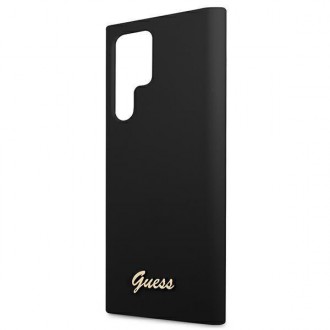 Guess GUHCS22LLSLMGBK S22 Ultra S908 černo/černé pevné pouzdro Silikonové Script Metal Logo