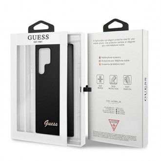Guess GUHCS22LLSLMGBK S22 Ultra S908 černo/černé pevné pouzdro Silikonové Script Metal Logo