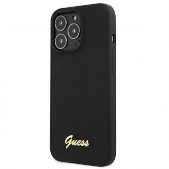 Guess GUHMP13LLSLMGBK iPhone 13 Pro / 13 6,1&quot; černý/černý pevný obal Silikonový Script Gold Logo MagSafe