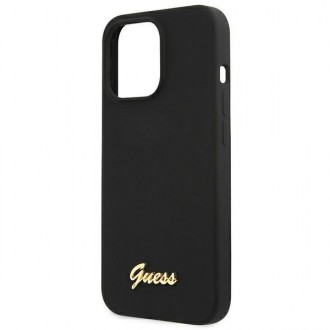 Guess GUHMP13LLSLMGBK iPhone 13 Pro / 13 6,1&quot; černý/černý pevný obal Silikonový Script Gold Logo MagSafe