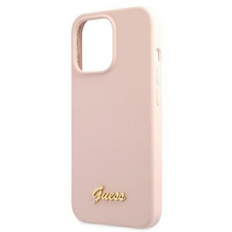 Guess GUHMP13LLSLMGLP iPhone 13 Pro / 13 6,1&quot; světle růžový/světle růžový pevný obal Silikonový Script Gold Logo Magsafe