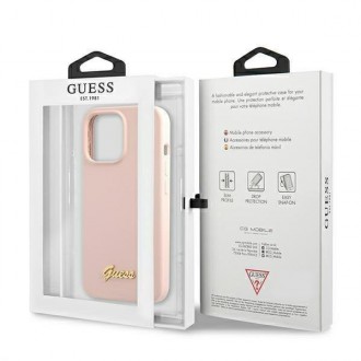 Guess GUHMP13LLSLMGLP iPhone 13 Pro / 13 6,1&quot; světle růžový/světle růžový pevný obal Silikonový Script Gold Logo Magsafe