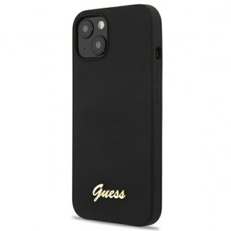 Guess GUHMP13MLSLMGBK iPhone 13 6,1&quot; černý/černý pevný obal Silikonový Script Gold Logo Magsafe