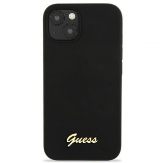 Guess GUHMP13MLSLMGBK iPhone 13 6,1&quot; černý/černý pevný obal Silikonový Script Gold Logo Magsafe