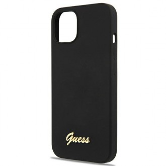 Guess GUHMP13MLSLMGBK iPhone 13 6,1&quot; černý/černý pevný obal Silikonový Script Gold Logo Magsafe