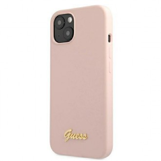 Guess GUHMP13MLSLMGLP iPhone 13 6,1&quot; světle růžový/světle růžový pevný obal Silikonový Script Gold Logo Magsafe