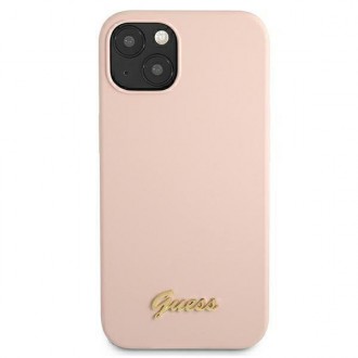 Guess GUHMP13MLSLMGLP iPhone 13 6,1&quot; světle růžový/světle růžový pevný obal Silikonový Script Gold Logo Magsafe