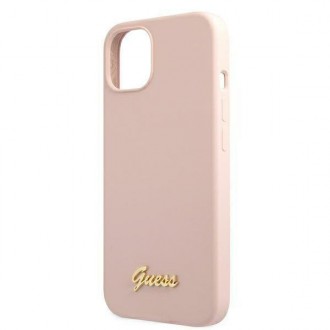 Guess GUHMP13MLSLMGLP iPhone 13 6,1&quot; světle růžový/světle růžový pevný obal Silikonový Script Gold Logo Magsafe