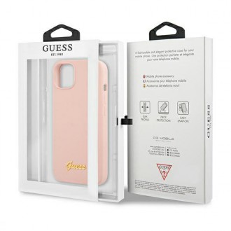 Guess GUHMP13MLSLMGLP iPhone 13 6,1&quot; světle růžový/světle růžový pevný obal Silikonový Script Gold Logo Magsafe