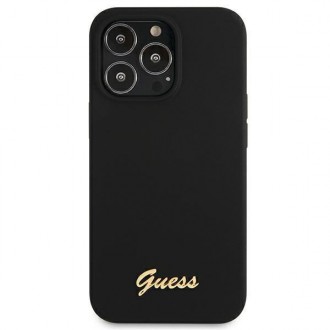 Guess GUHMP13XLSLMGBK iPhone 13 Pro Max 6,7&quot; černo/černý pevný obal Silikonový Script Gold Logo MagSafe